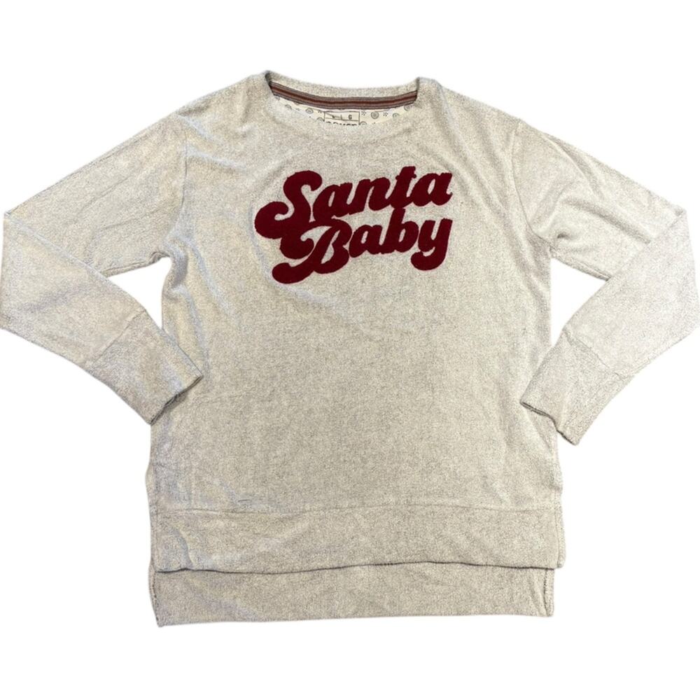 Royce Brand Santa Baby Gray Long Sleeve Terry Cloth Christmas Top Womens Large